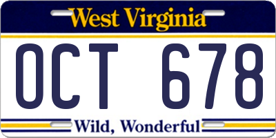WV license plate OCT678
