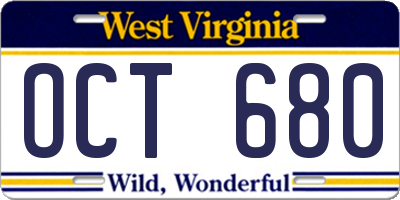 WV license plate OCT680