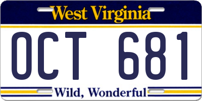 WV license plate OCT681