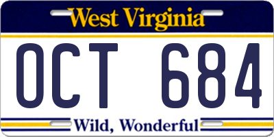 WV license plate OCT684