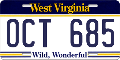 WV license plate OCT685
