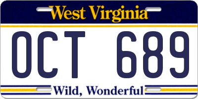 WV license plate OCT689