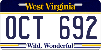WV license plate OCT692