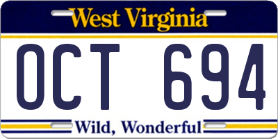 WV license plate OCT694