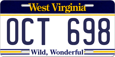 WV license plate OCT698