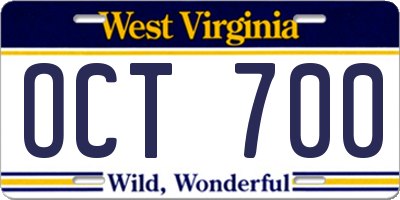 WV license plate OCT700