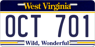 WV license plate OCT701