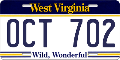 WV license plate OCT702