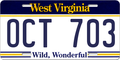 WV license plate OCT703