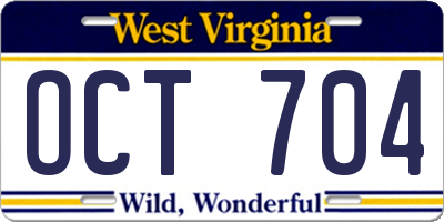 WV license plate OCT704