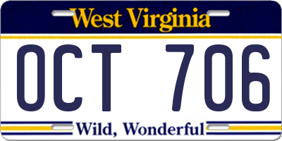 WV license plate OCT706
