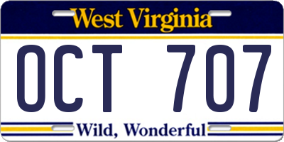 WV license plate OCT707