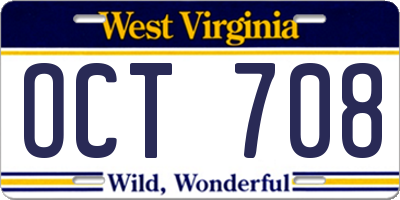 WV license plate OCT708