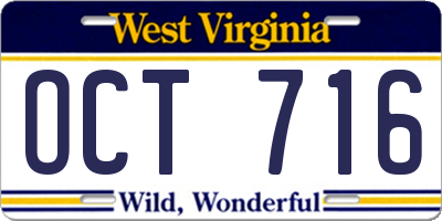 WV license plate OCT716