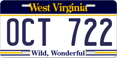 WV license plate OCT722