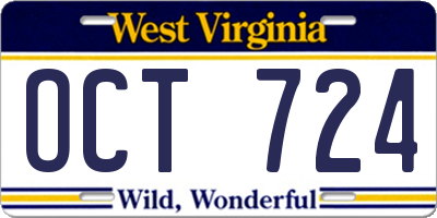 WV license plate OCT724