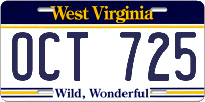 WV license plate OCT725