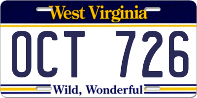 WV license plate OCT726
