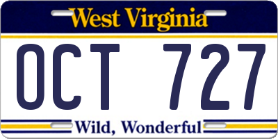 WV license plate OCT727