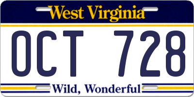 WV license plate OCT728
