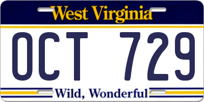 WV license plate OCT729