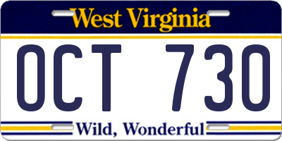 WV license plate OCT730