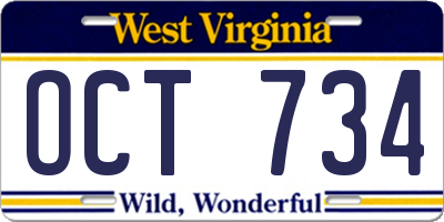 WV license plate OCT734