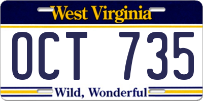 WV license plate OCT735