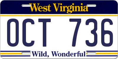 WV license plate OCT736
