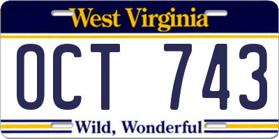 WV license plate OCT743
