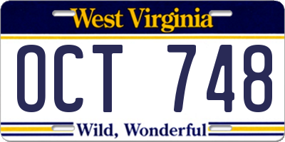 WV license plate OCT748