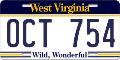 WV license plate OCT754