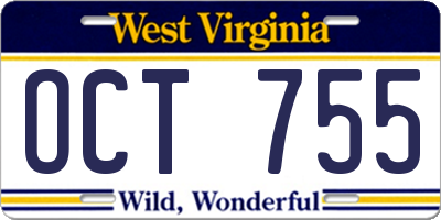 WV license plate OCT755