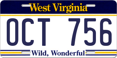 WV license plate OCT756