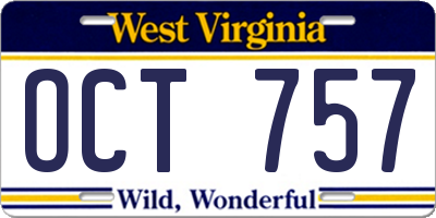 WV license plate OCT757