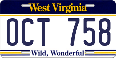 WV license plate OCT758