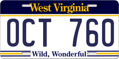 WV license plate OCT760