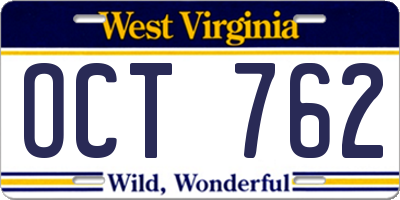 WV license plate OCT762
