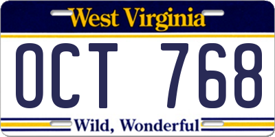 WV license plate OCT768