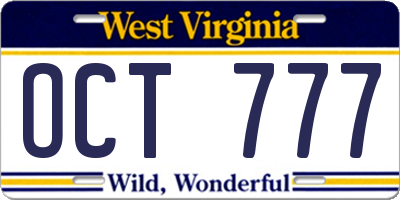WV license plate OCT777