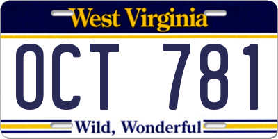 WV license plate OCT781