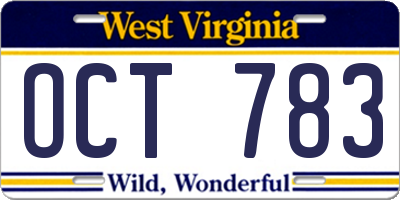 WV license plate OCT783