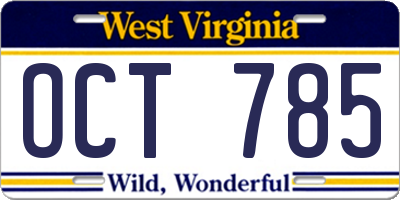 WV license plate OCT785