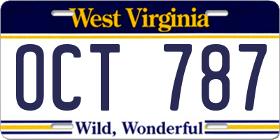 WV license plate OCT787