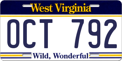 WV license plate OCT792
