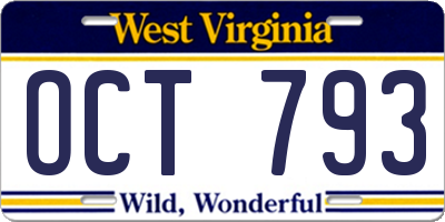 WV license plate OCT793