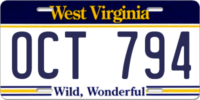 WV license plate OCT794