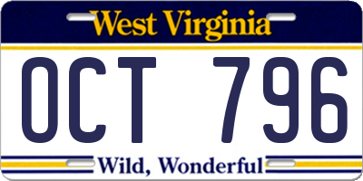 WV license plate OCT796