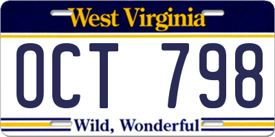 WV license plate OCT798