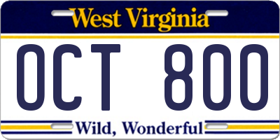WV license plate OCT800
